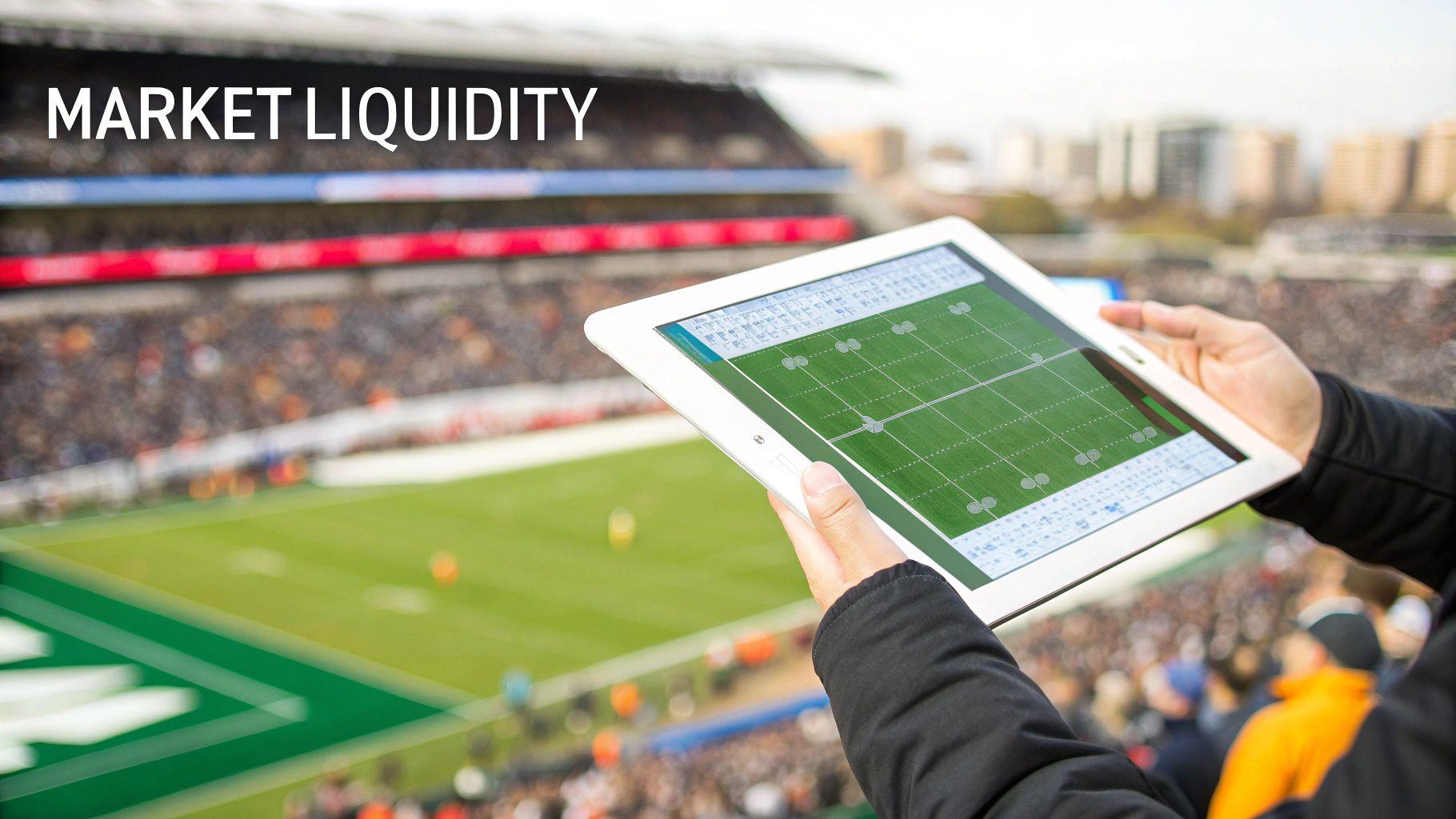 A market depth chart on a betting exchange interface showing available back and lay money at different odds.