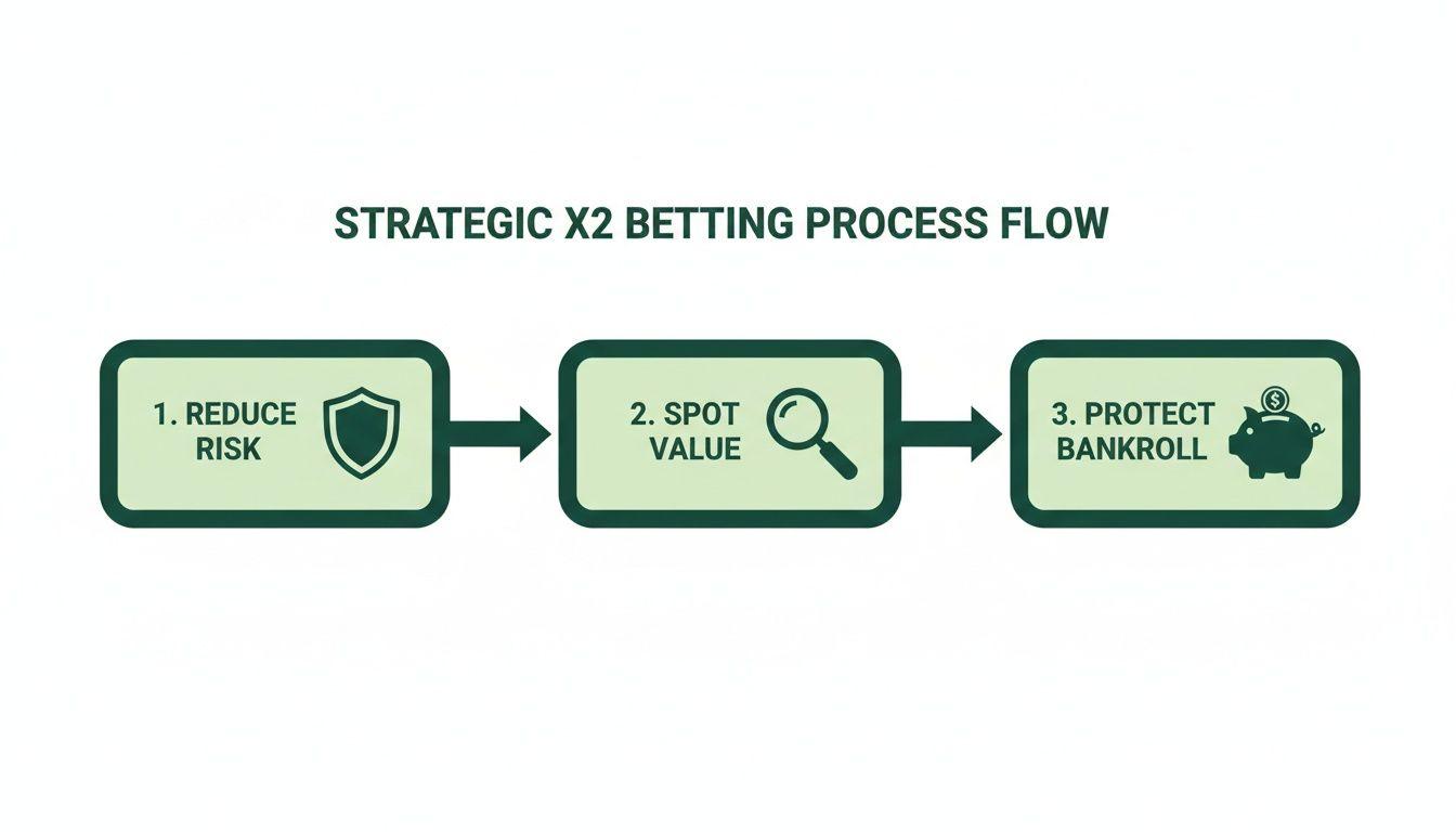 Flowchart illustrating the strategic X2 betting process with steps: Reduce Risk, Spot Value, and Protect Bankroll.