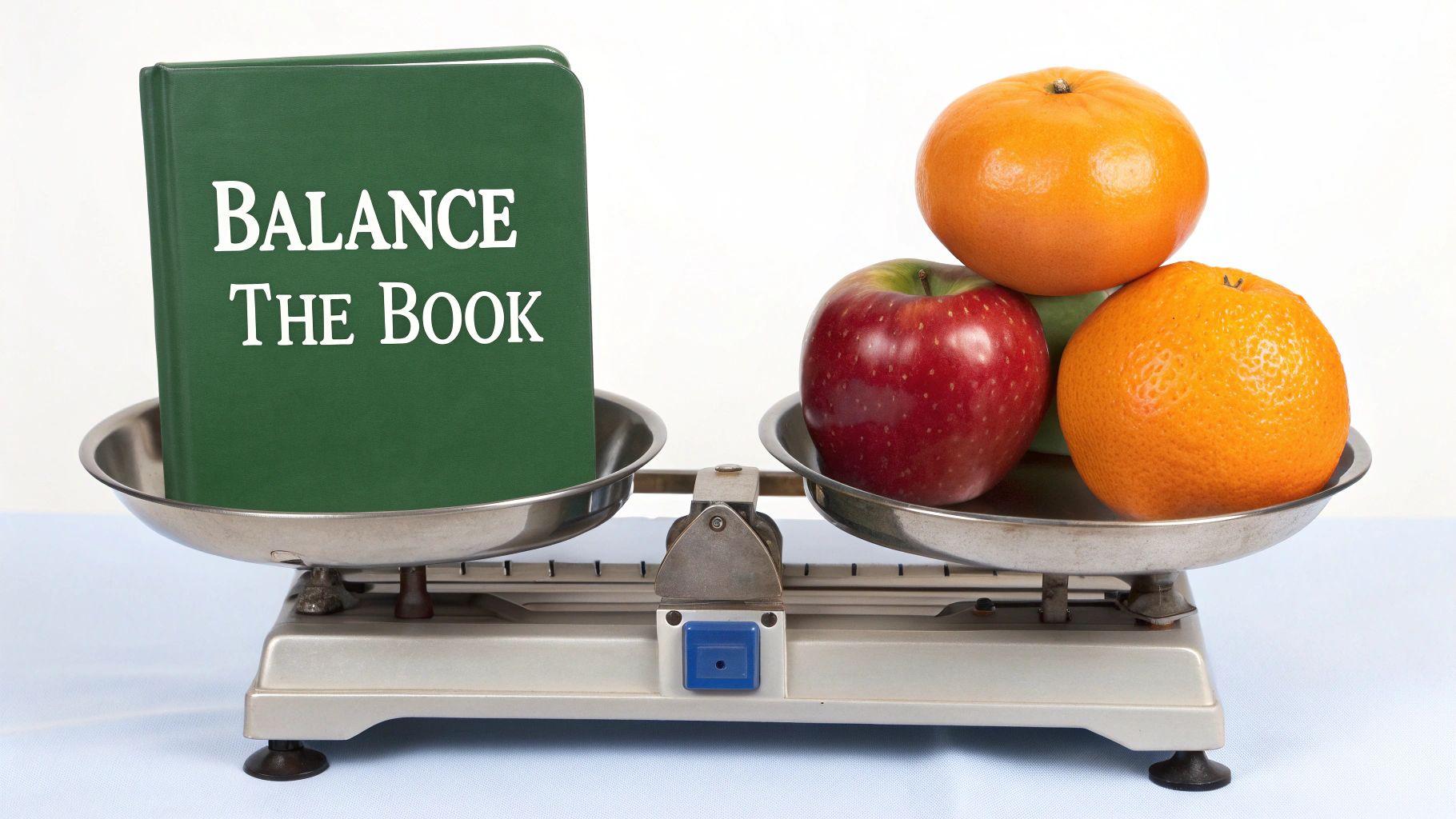 A balanced scale with coins on each side, representing balanced betting odds