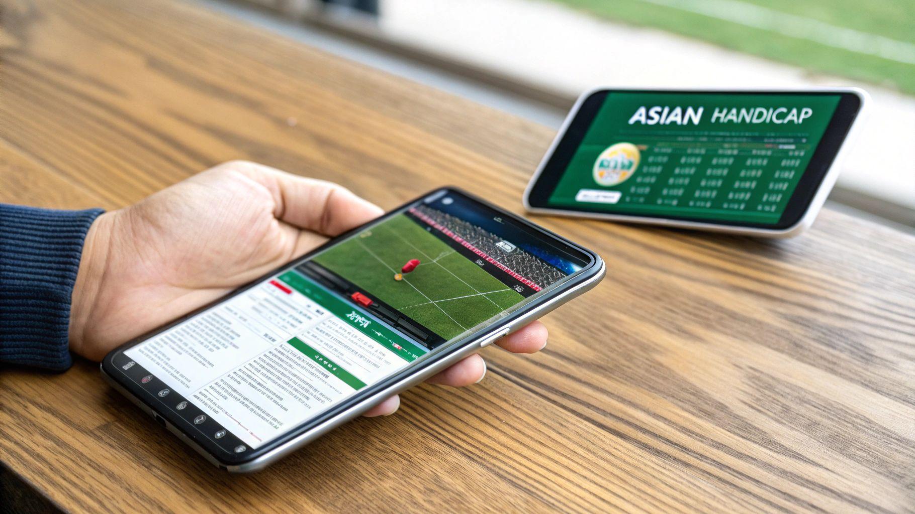 A soccer player kicking a ball on a professional field, illustrating the action in a sports betting context.