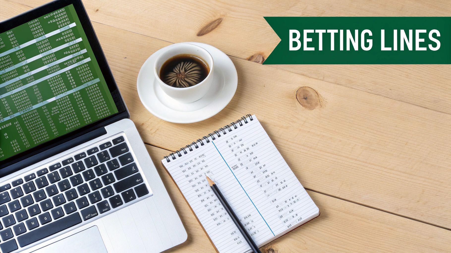 A close-up of a smartphone screen showing various sports betting lines and odds for different games.