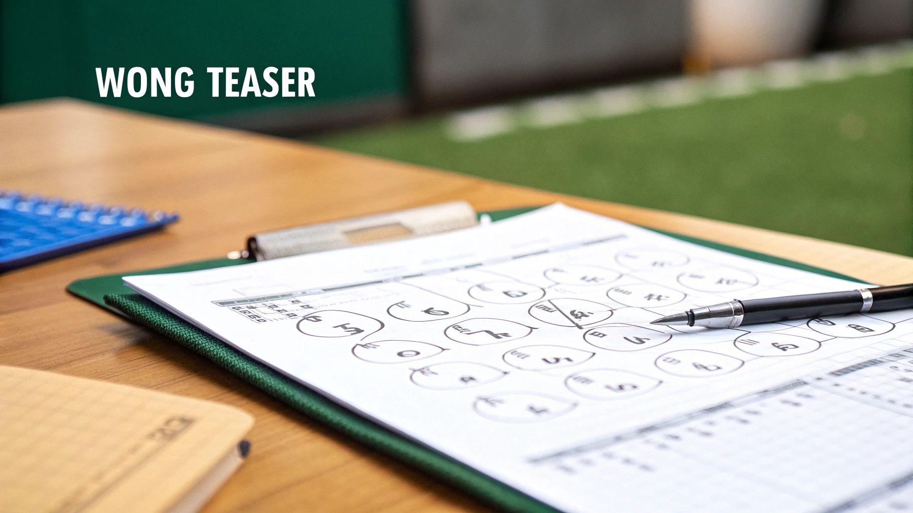 WONG TEASER text over a pen resting on a betting sheet with circled numbers and notes.