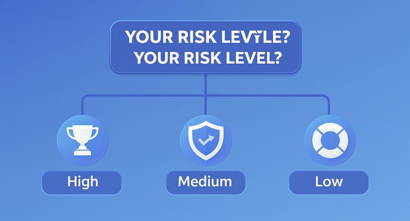 A graphic asking 'Your risk level?' with options for high, medium, and low risk.
